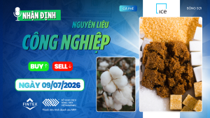 Nhận định thị trường nguyên liệu công nghiệp ngày 09/07/2026 – Cà phê rung lắc sau nhịp tăng mạnh, ca cao được hỗ trợ và đường giằng co.