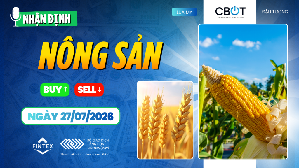 Nhận định thị trường nông sản ngày 27/07/2026: Ngô giữ đà tăng, đậu tương giằng co, lúa mì biến động theo thời tiết.