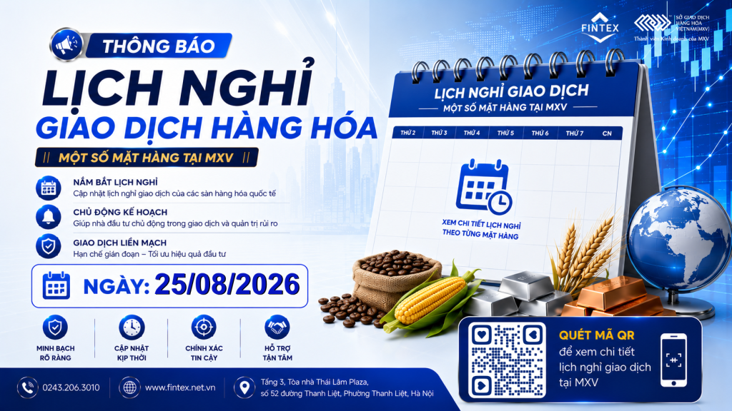 MXV thông báo nghỉ giao dịch một số mặt hàng hàng hóa phái sinh ngày 25/08/2026