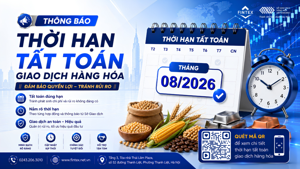 Lịch tất toán hợp đồng hàng hóa tháng 08/2026 theo ngày thông báo đầu tiên