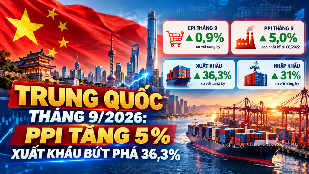 Kinh tế Trung Quốc tháng 9/2026 với PPI tăng 5% và xuất khẩu tăng 36,3%.